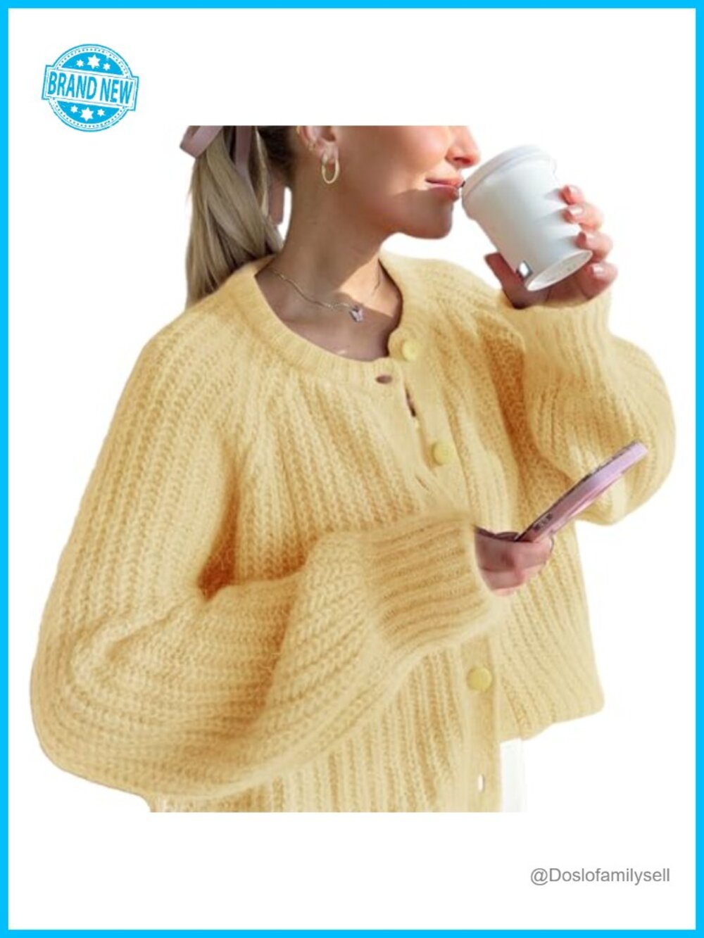 Women's Chunky Knit Cardigan Button Down Open Front Long Sleeve Cropped Y2k